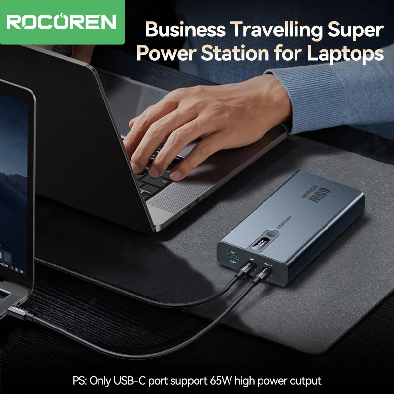 Rocoren 65W 20000mAh Power Bank Portable Fast Charger External Battery 20000 mAh Powerbank For iPhone 16 Pro Max Xiaomi MacBook